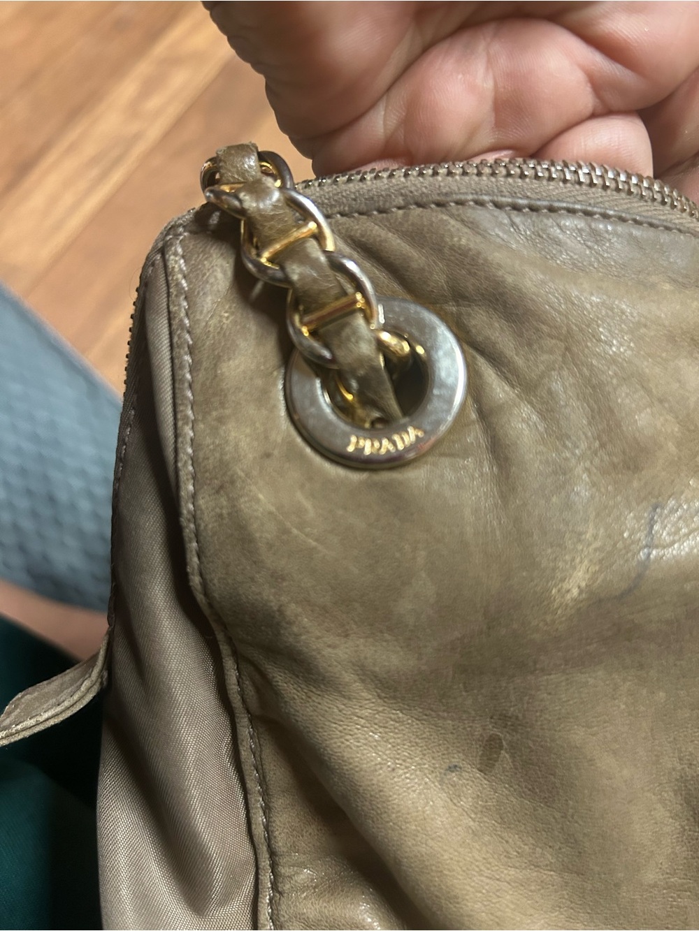 Prada Milano Chain-Handle Shoulder Bag - Taupe - Picture 10 of 11